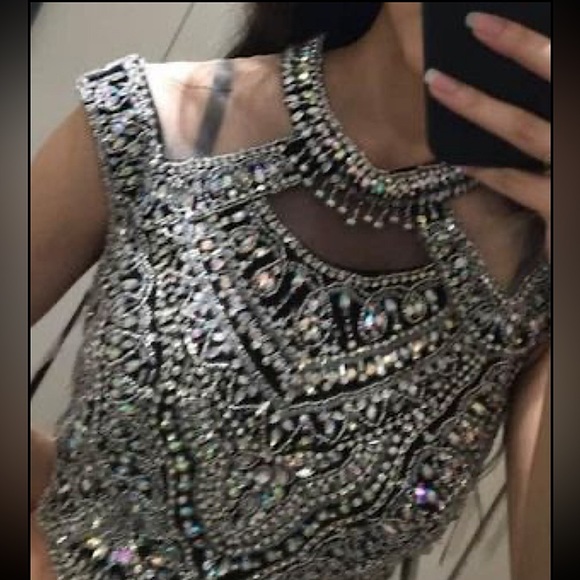 Heavy Crystal stonework two piece black prom dress size 10 - Picture 2 of 8